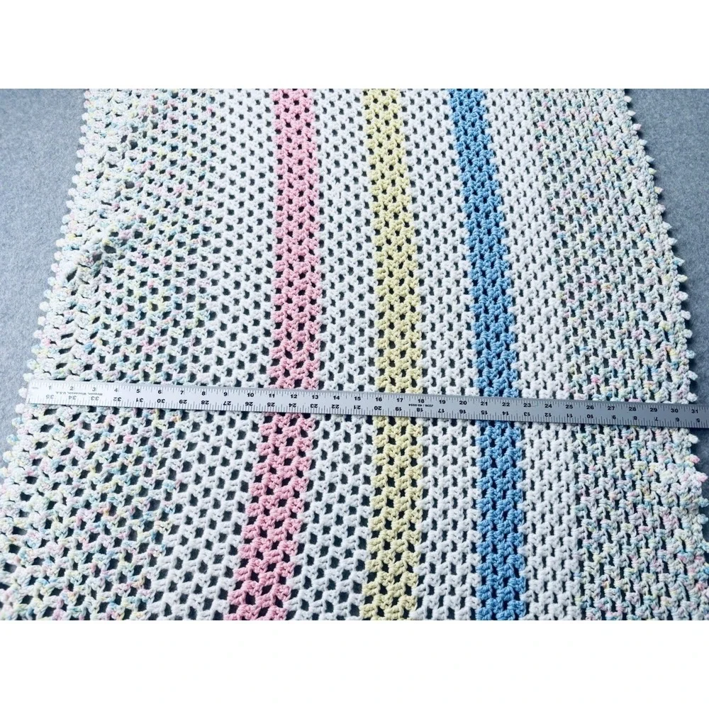 Vintage Crochet Receiving Baby Blanket Pastel Handmade Afghan Throw Baby Neutral